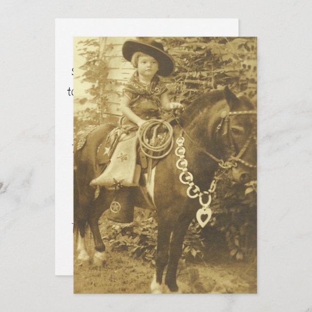 VINTAGE COWGIRL CONVITE DE FESTAS OCIDENTAL (Frente/Verso)