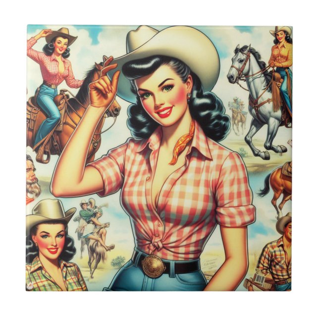Vintage Cowgirl Ilustração Invisível (Frente)