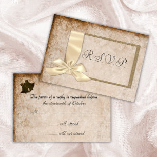 Vintage Cream Ribbon e Brown Wedding RSVP