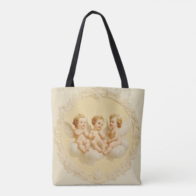 Vintage Cream Rococo Cherub Cloud Tote Bag (Verso)
