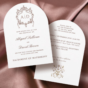 Vintage Crest Convite Católico para Casamento