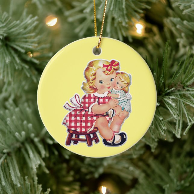 Vintage Crianças em Ornamento Cerâmico de Natal (Árvore)