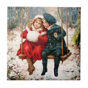 Vintage Crianças Vitorianas no Azulejo Swing Cer