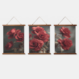 Vintage Crimson Roses Triptych - Moody Botanical