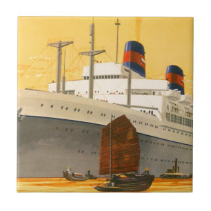 Vintage Cruise Ship to Orient with Junks Boats