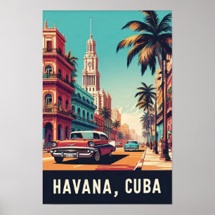 Vintage Cuba Poster de viagens com carros clássico