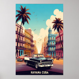 Vintage Cuba Poster de viagens com carros clássico