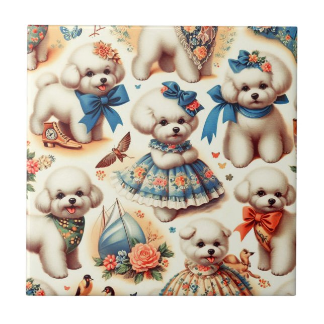 Vintage Cute Bichon Frisé Painting (Frente)