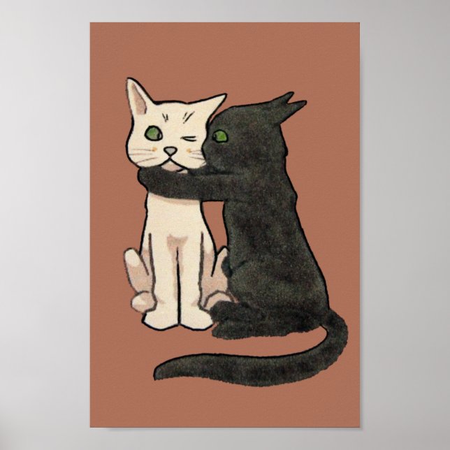 Vintage Cute Kissing Cat Art Impressão Poster (Frente)