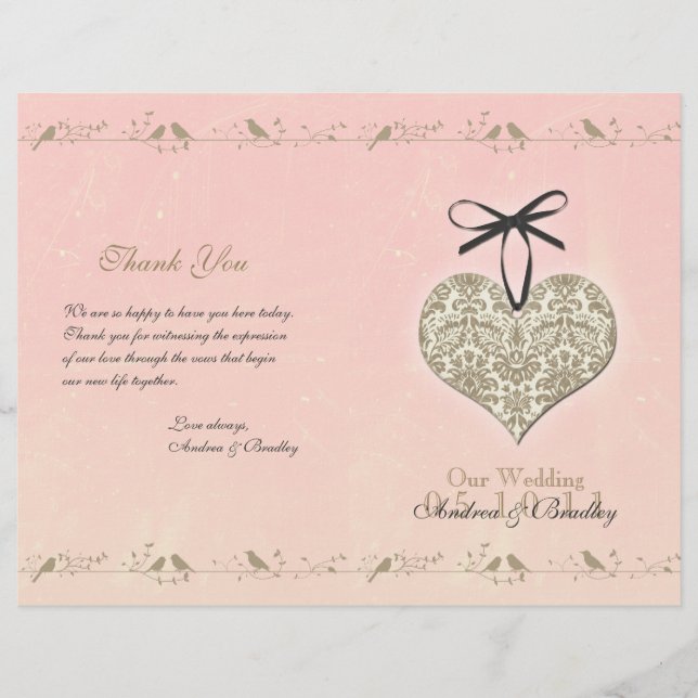 Vintage Damask Heart Wedding Program (Frente)
