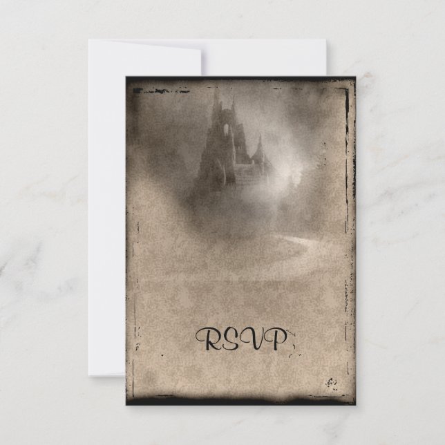 Vintage Dark Castle Gothic Wedding RSVP (Frente)