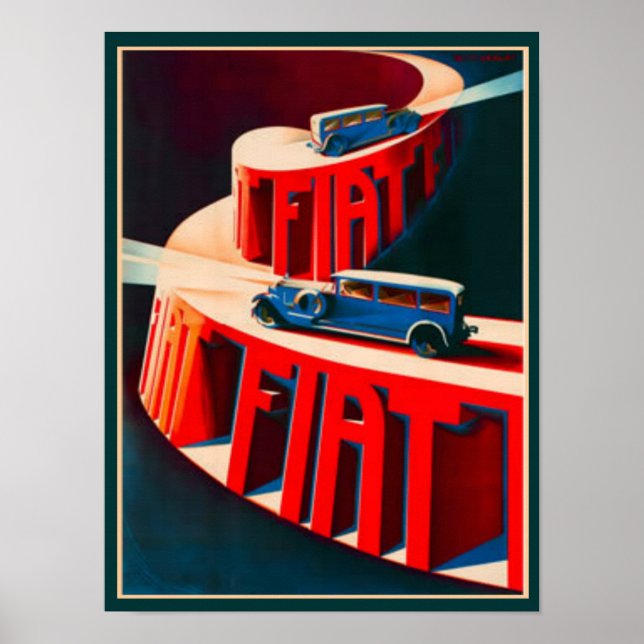 Vintage Deco Fiat Poster 12 x 16 (Frente)