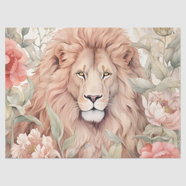 Vintage Decoupage Pastel Floral Lion Papel Tecido (Frente )