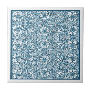 Vintage Delft Blue Botanical Lily Patterno