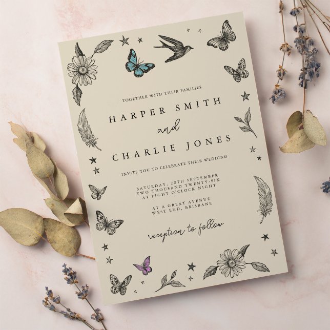 Vintage desenhando simples convite de casamento (Criador carregado)