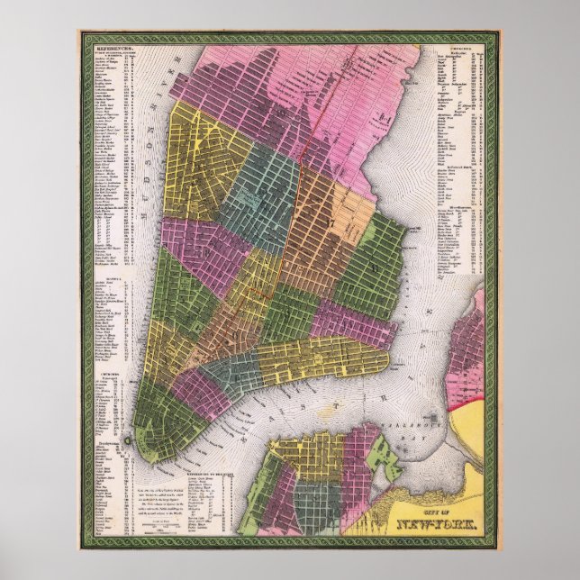Vintage Detailed New York Map Poster 1854 (Frente)