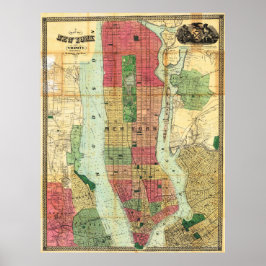 Vintage Detailed New York Map Poster 1863