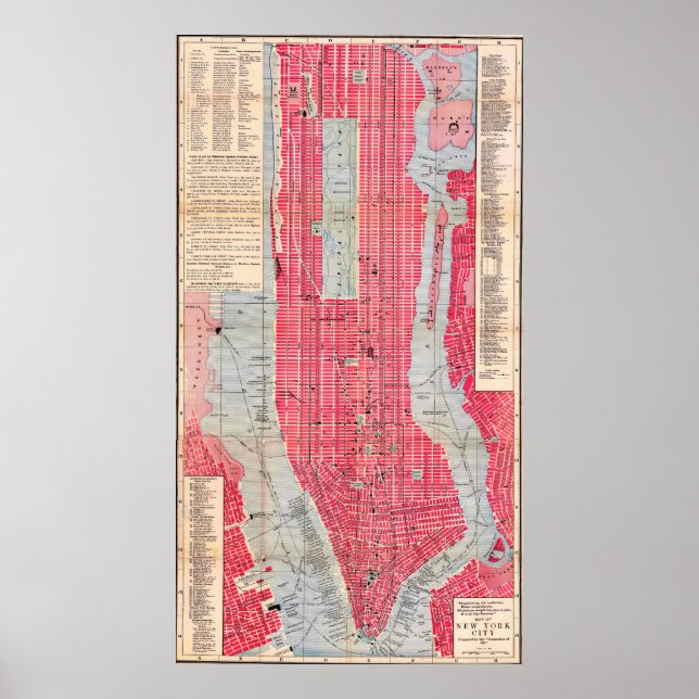 Vintage Detailed New York Map Poster 1893 (Frente)