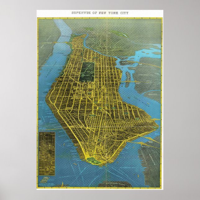 Vintage Detailed New York Map Poster 1934 (Frente)