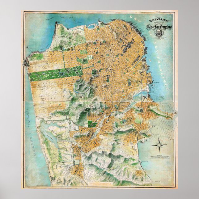 Vintage Detailed San Francisco Map Poster 1911 (Frente)