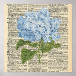 Vintage Dictionary Blue Hydrangea Flower Poster