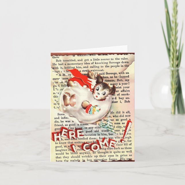 Vintage Dog Snowball Cartão de Natal (Frente)