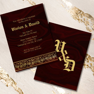 Vintage Dourada Floral Burgundy Convite