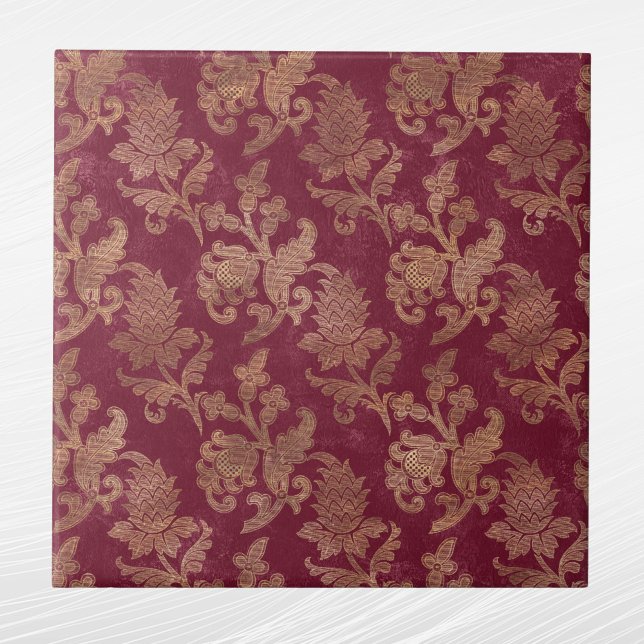 Vintage Dourada Maroon Floral Damask (Criador carregado)