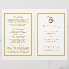 Vintage Dourado Glitter Butterfly Weding Program