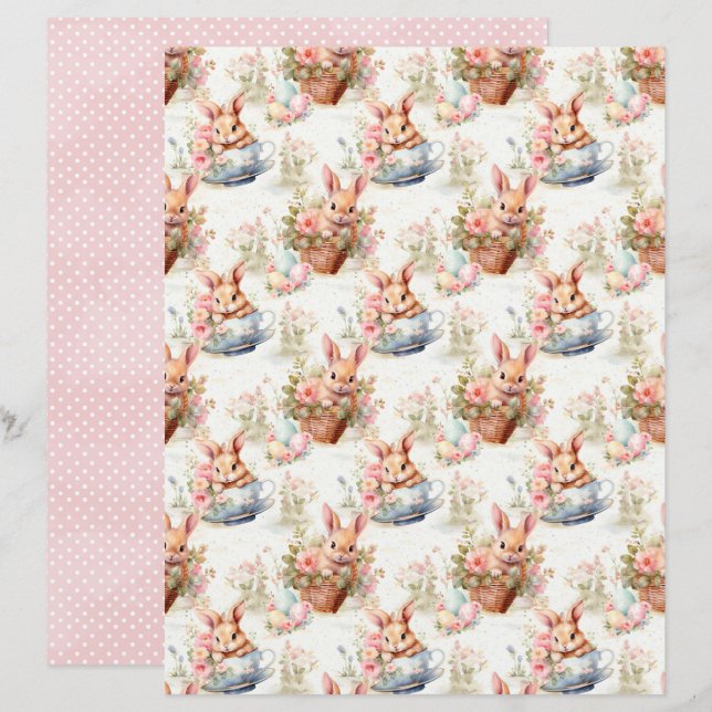Vintage Easter Bunny Scrapbook Paper (Frente/Verso)