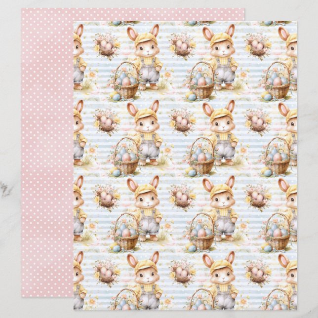 Vintage Easter Bunny Scrapbook Paper (Frente/Verso)
