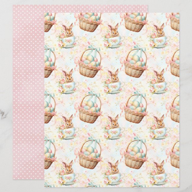 Vintage Easter Bunny Scrapbook Paper (Frente/Verso)