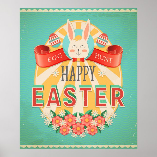 Vintage Easter Egg Hunt Holiday Card Poster (Frente)