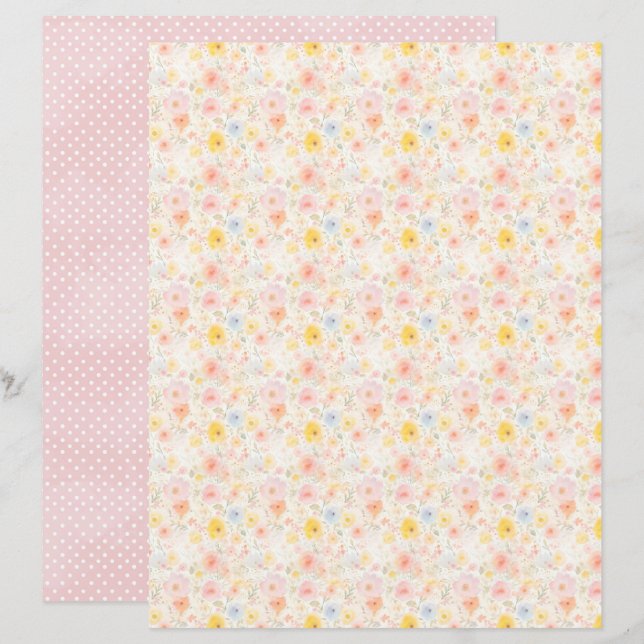 Vintage Easter Floral Background Scrapbook Paper (Frente/Verso)