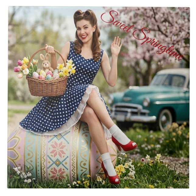 Vintage Easter Pin-Up Tile | Sweet Spring Art (Frente)