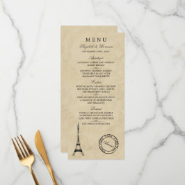 Vintage Eiffel Tower Paris Postmark Menu Wedding