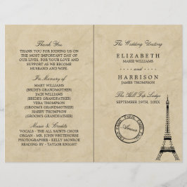 Vintage Eiffel Tower Paris Weding Program