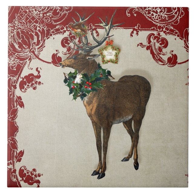 Vintage Elegance Christmas Deer Antlers Damask (Frente)
