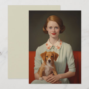 Vintage Elegance: Mulher com Puppy em Pastel