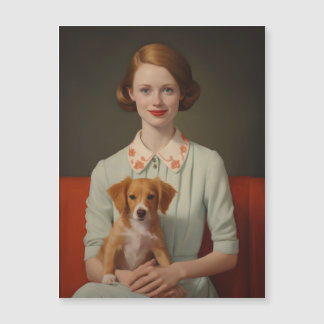 Vintage Elegance: Mulher com Puppy em Pastel