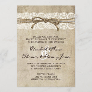 Vintage Elegance Twine no Convite para Casamento d