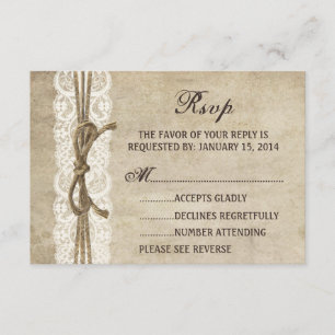 Vintage Elegance Twine no menu RSVP de Casamento d