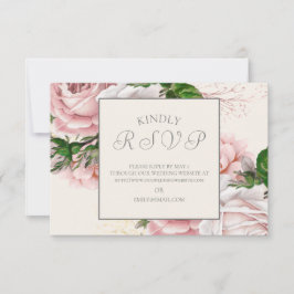Vintage Elegant Pink Floral Cream Weding RSVP