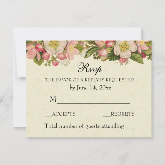 Vintage Elegant Wedding RSVP Cherry Blossoms (Frente)