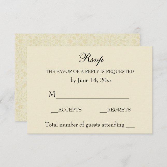 Vintage Elegant Wedding RSVP Ecru Lace (Frente/Verso)