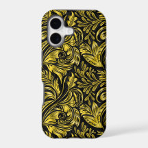 Vintage, elegante, floral, damasco preto e dourado