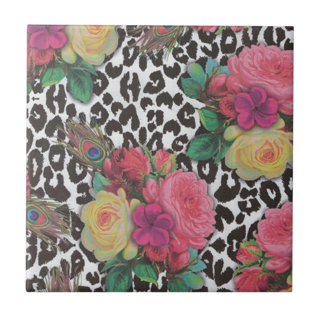 vintage elegante flores cheetah paciock floral   (Frente)