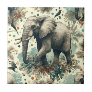 Vintage Elephant Jungle Painting