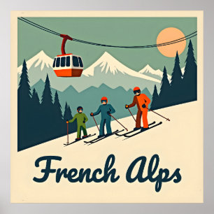 Vintage em Alpes Franceses: Poster de Arte Nostálg