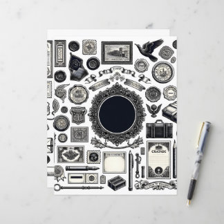 Vintage Ephemera Line Art Cut and Collage Paper